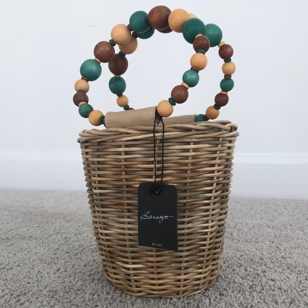 Banago Handcrafted Handbag-Wicker‎ with Linen Lined and drawstring top
